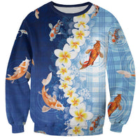 Hawaii And Japan Sweatshirt Plumeria Lei With Koi Fish Blue LT05 Unisex Blue - Polynesian Pride