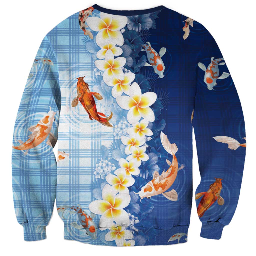 Hawaii And Japan Sweatshirt Plumeria Lei With Koi Fish Blue LT05 - Polynesian Pride