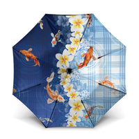 Hawaii And Japan Umbrella Plumeria Lei With Koi Fish Blue LT05 One Size Folded 11.42 inch Opened Diameter 37.4 inch Blue - Polynesian Pride