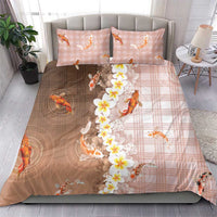 Hawaii And Japan Bedding Set Plumeria Lei With Koi Fish Beige LT05 - Polynesian Pride