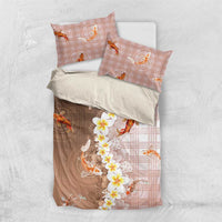 Hawaii And Japan Bedding Set Plumeria Lei With Koi Fish Beige LT05 US Twin 172cm x 218cm Beige - Polynesian Pride