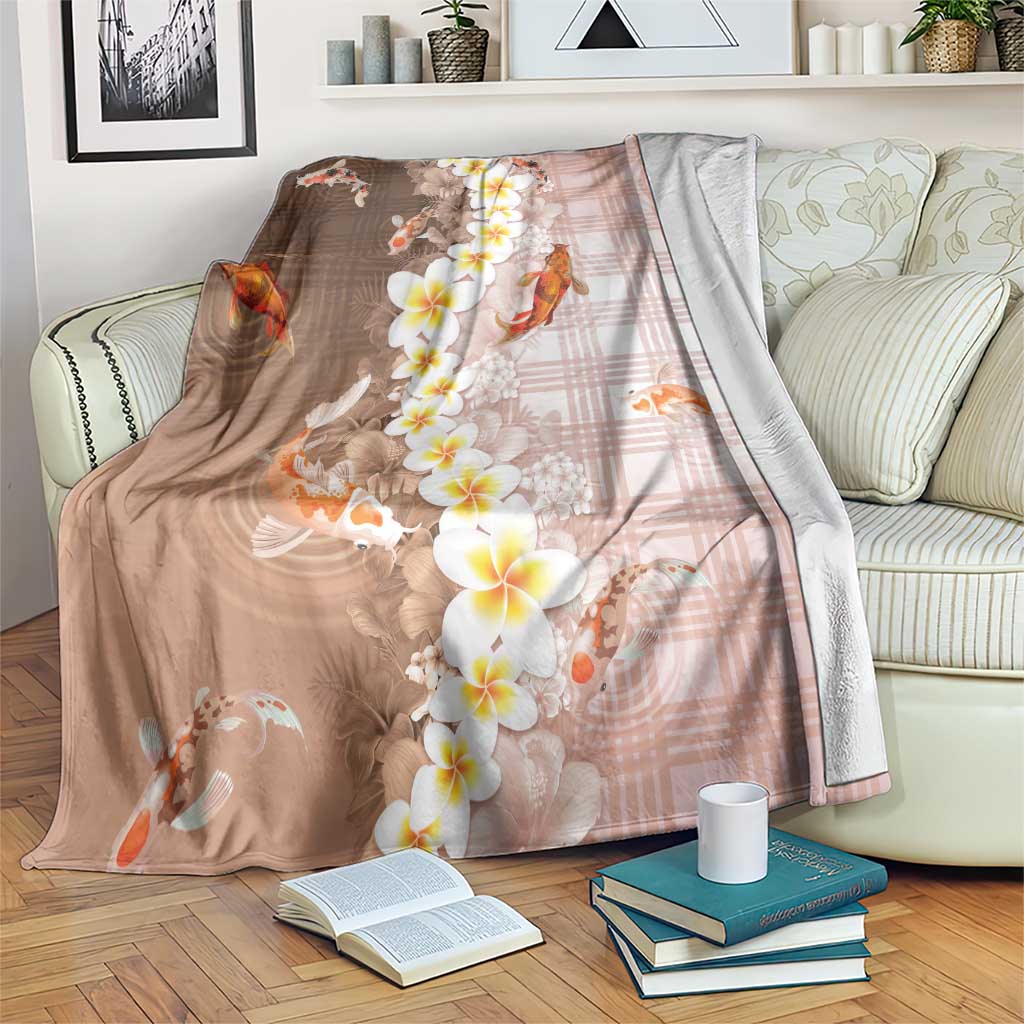 Hawaii And Japan Blanket Plumeria Lei With Koi Fish Beige LT05 Beige - Polynesian Pride