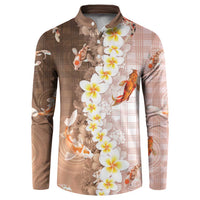 Hawaii And Japan Button Sweatshirt Plumeria Lei With Koi Fish Beige LT05 Beige - Polynesian Pride