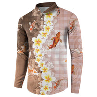Hawaii And Japan Button Sweatshirt Plumeria Lei With Koi Fish Beige LT05 - Polynesian Pride