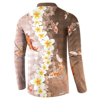 Hawaii And Japan Button Sweatshirt Plumeria Lei With Koi Fish Beige LT05 - Polynesian Pride