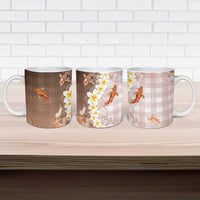 Hawaii And Japan Ceramic Mug Plumeria Lei With Koi Fish Beige LT05 - Polynesian Pride