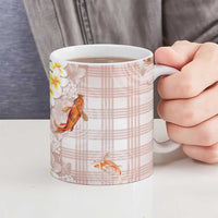 Hawaii And Japan Ceramic Mug Plumeria Lei With Koi Fish Beige LT05 - Polynesian Pride