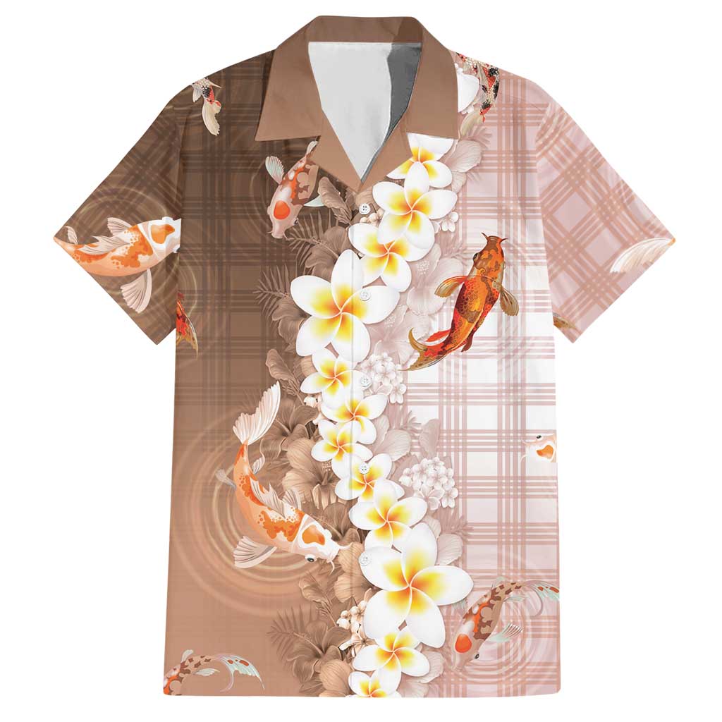Hawaii And Japan Hawaiian Shirt Plumeria Lei With Koi Fish Beige LT05 Beige - Polynesian Pride