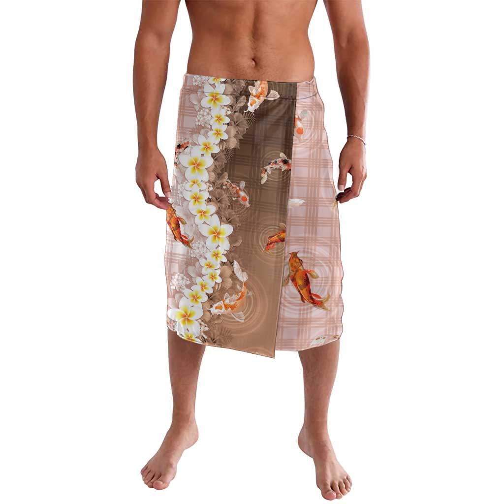 Hawaii And Japan Lavalava Plumeria Lei With Koi Fish Beige LT05 Beige - Polynesian Pride