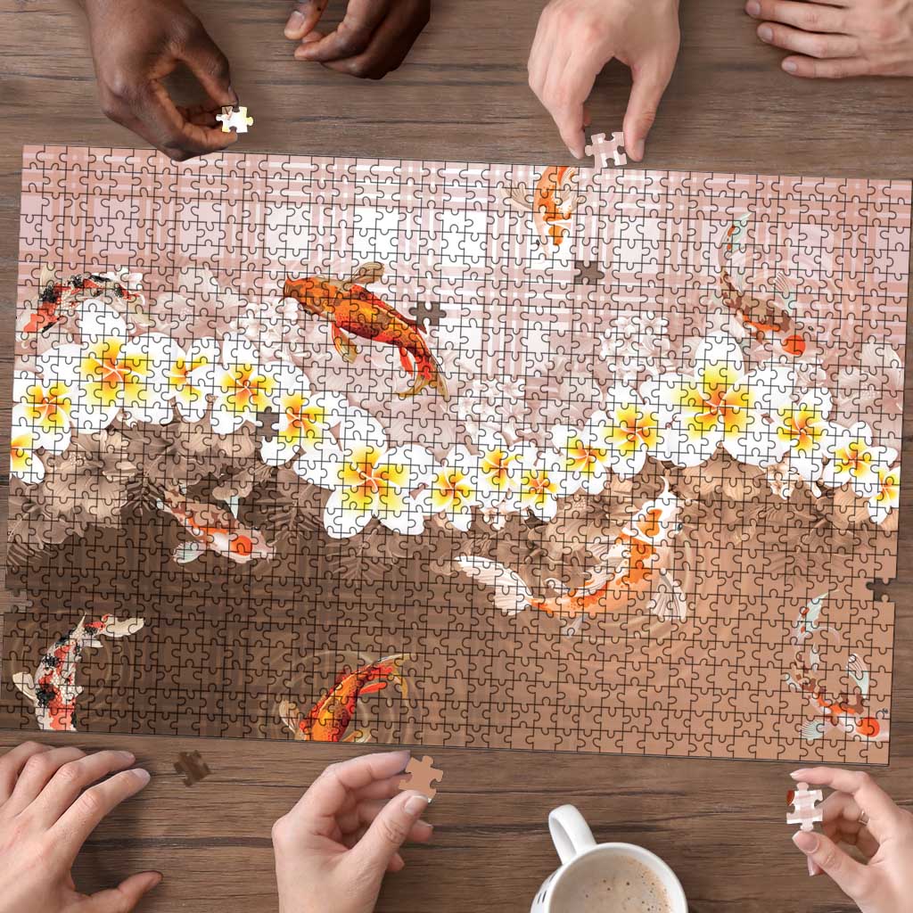 Hawaii And Japan Puzzle Plumeria Lei With Koi Fish Beige LT05 - Polynesian Pride