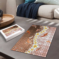 Hawaii And Japan Puzzle Plumeria Lei With Koi Fish Beige LT05 - Polynesian Pride