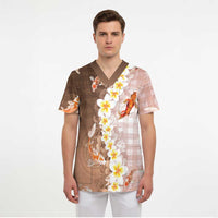 Hawaii And Japan Scrub Top Plumeria Lei With Koi Fish Beige LT05 - Polynesian Pride