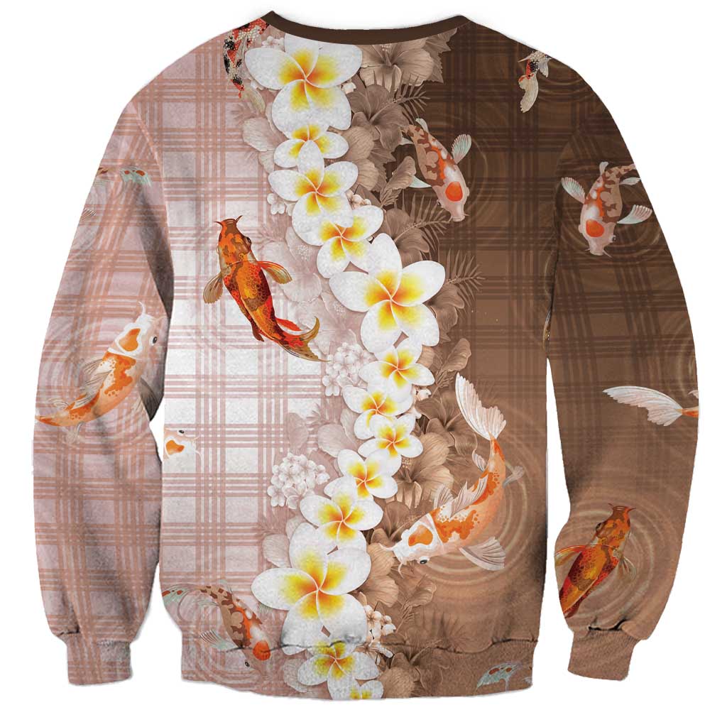 Hawaii And Japan Sweatshirt Plumeria Lei With Koi Fish Beige LT05 - Polynesian Pride