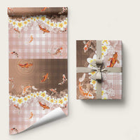 Hawaii And Japan Wrapping Paper Plumeria Lei With Koi Fish Beige LT05 58" × 23" Beige - Polynesian Pride