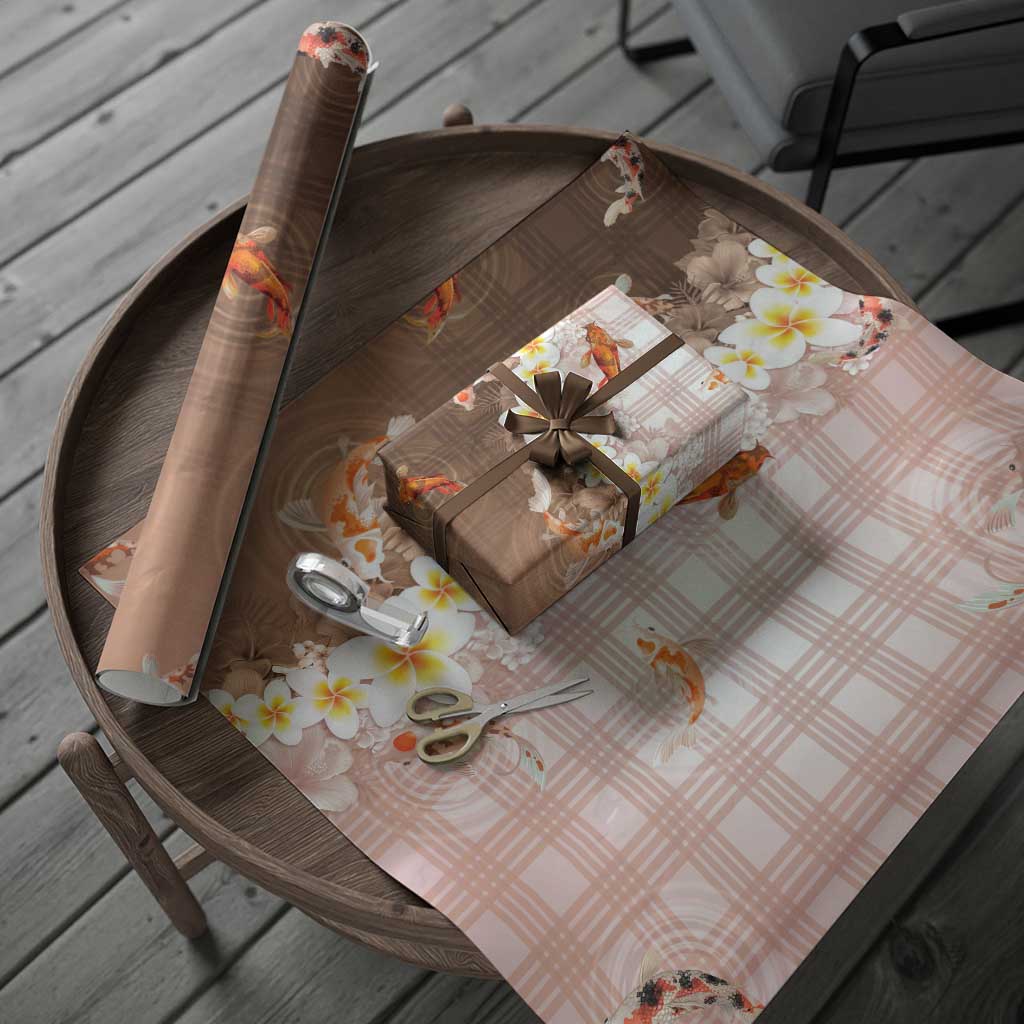 Hawaii And Japan Wrapping Paper Plumeria Lei With Koi Fish Beige LT05 - Polynesian Pride