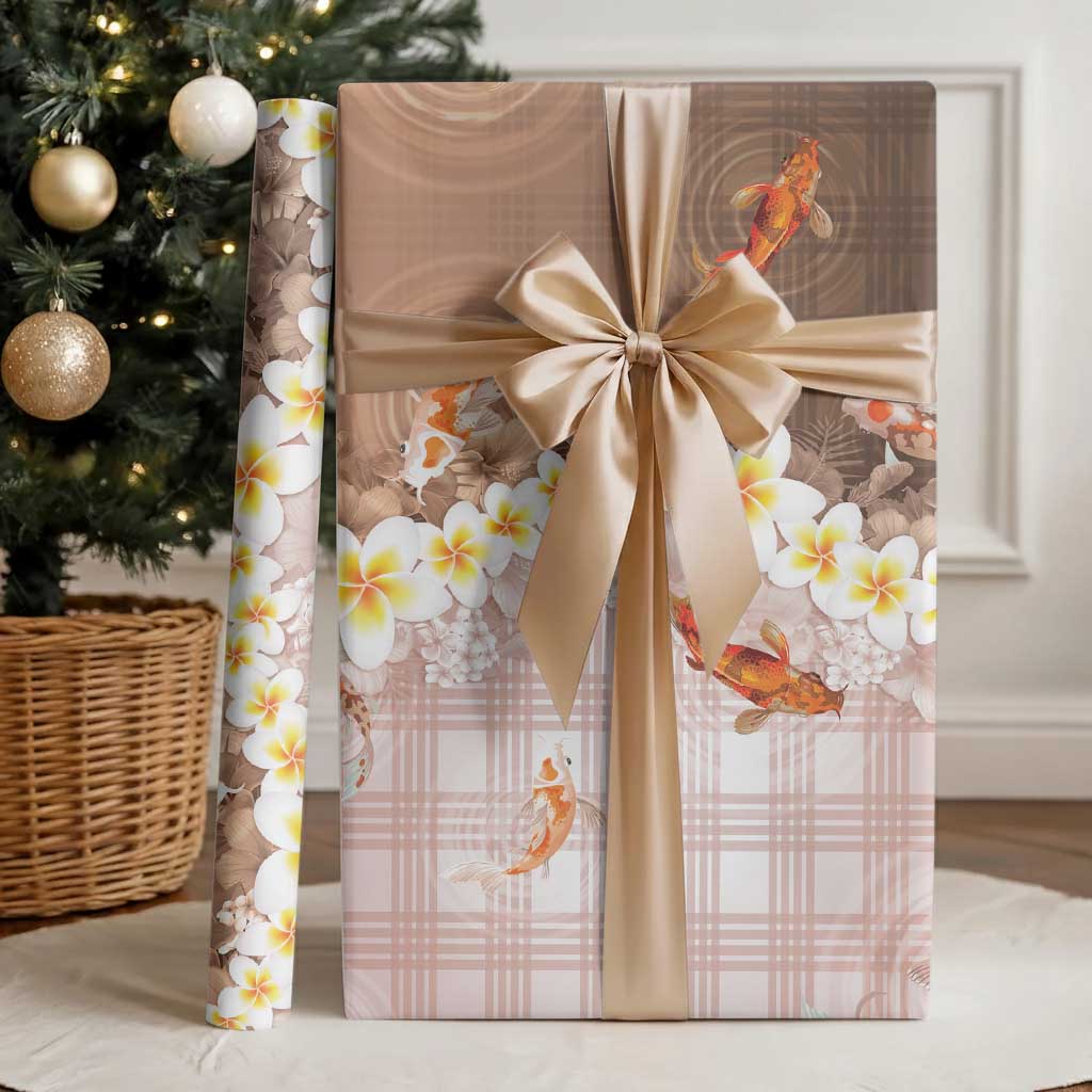 Hawaii And Japan Wrapping Paper Plumeria Lei With Koi Fish Beige LT05 - Polynesian Pride