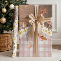 Hawaii And Japan Wrapping Paper Plumeria Lei With Koi Fish Beige LT05 - Polynesian Pride