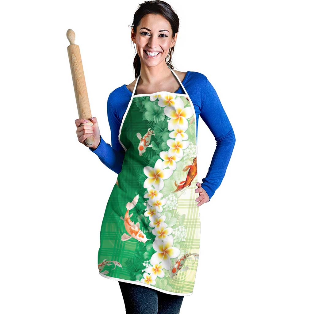 Hawaii And Japan Apron Plumeria Lei With Koi Fish Green LT05 - Polynesian Pride