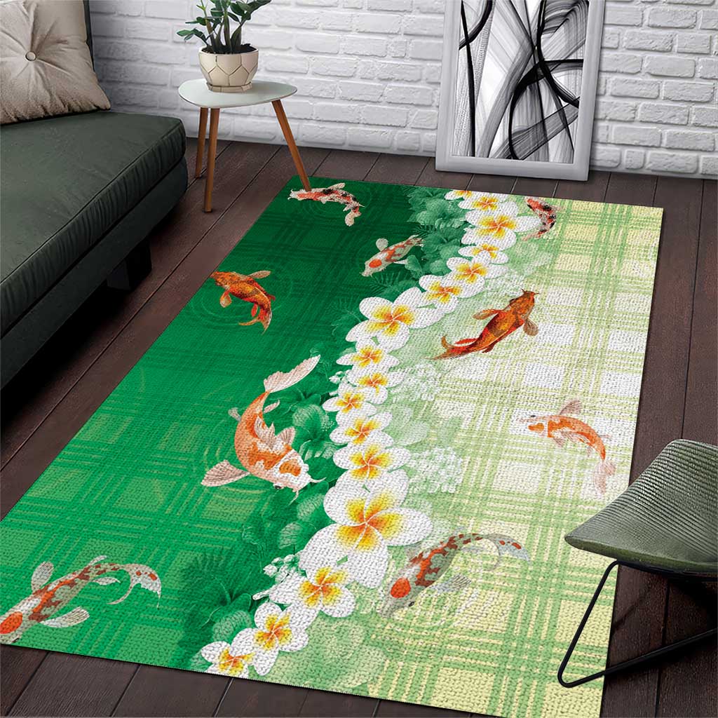 Hawaii And Japan Area Rug Plumeria Lei With Koi Fish Green LT05 Green - Polynesian Pride