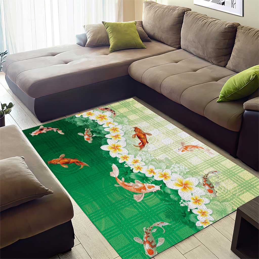 Hawaii And Japan Area Rug Plumeria Lei With Koi Fish Green LT05 - Polynesian Pride