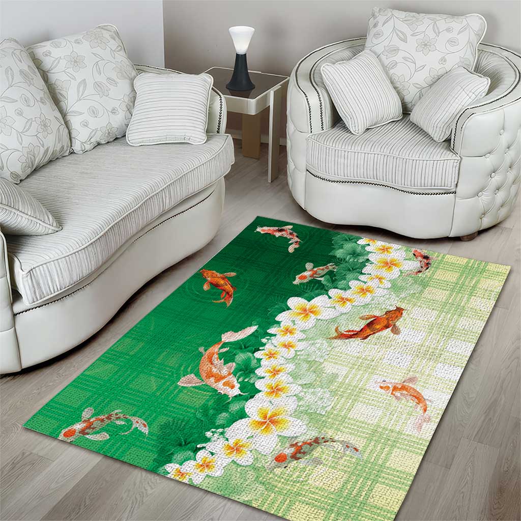 Hawaii And Japan Area Rug Plumeria Lei With Koi Fish Green LT05 - Polynesian Pride