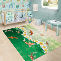 Hawaii And Japan Area Rug Plumeria Lei With Koi Fish Green LT05 - Polynesian Pride