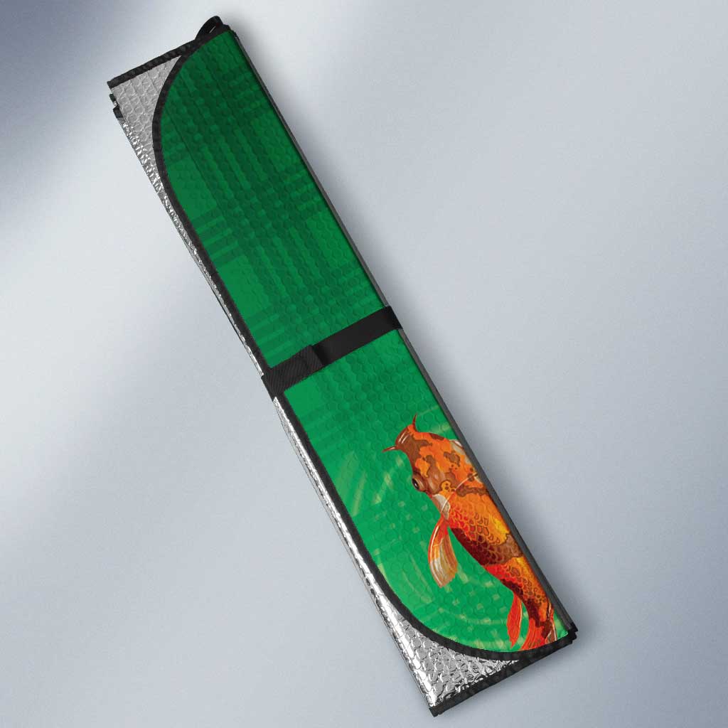 Hawaii And Japan Auto Sun Shade Plumeria Lei With Koi Fish Green LT05 - Polynesian Pride