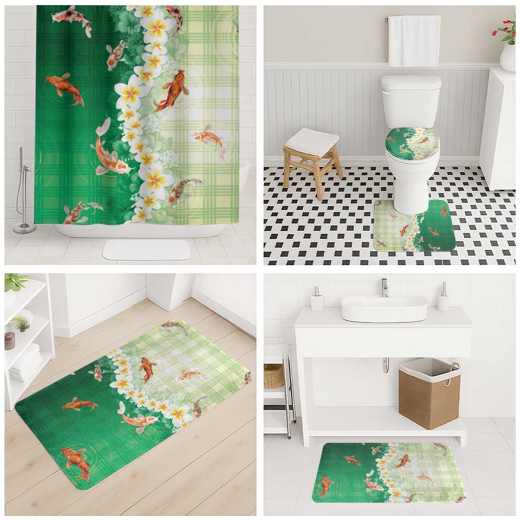 Hawaii And Japan Bathroom Set Plumeria Lei With Koi Fish Green LT05 - Polynesian Pride