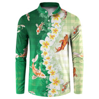 Hawaii And Japan Button Sweatshirt Plumeria Lei With Koi Fish Green LT05 Green - Polynesian Pride