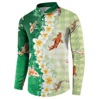 Hawaii And Japan Button Sweatshirt Plumeria Lei With Koi Fish Green LT05 - Polynesian Pride