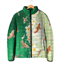 Hawaii And Japan Padded Jacket Plumeria Lei With Koi Fish Green LT05 - Polynesian Pride