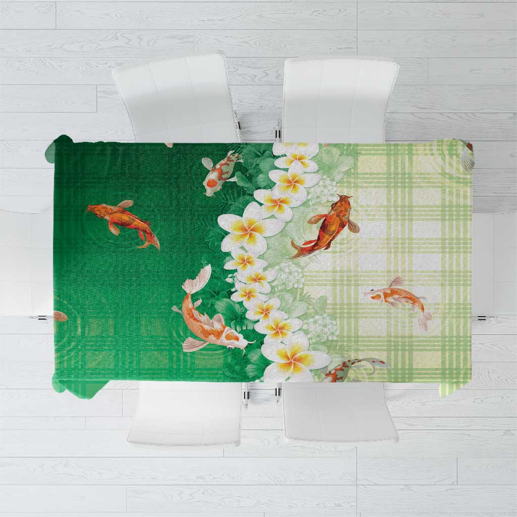 Hawaii And Japan Tablecloth Plumeria Lei With Koi Fish Green LT05 Green - Polynesian Pride