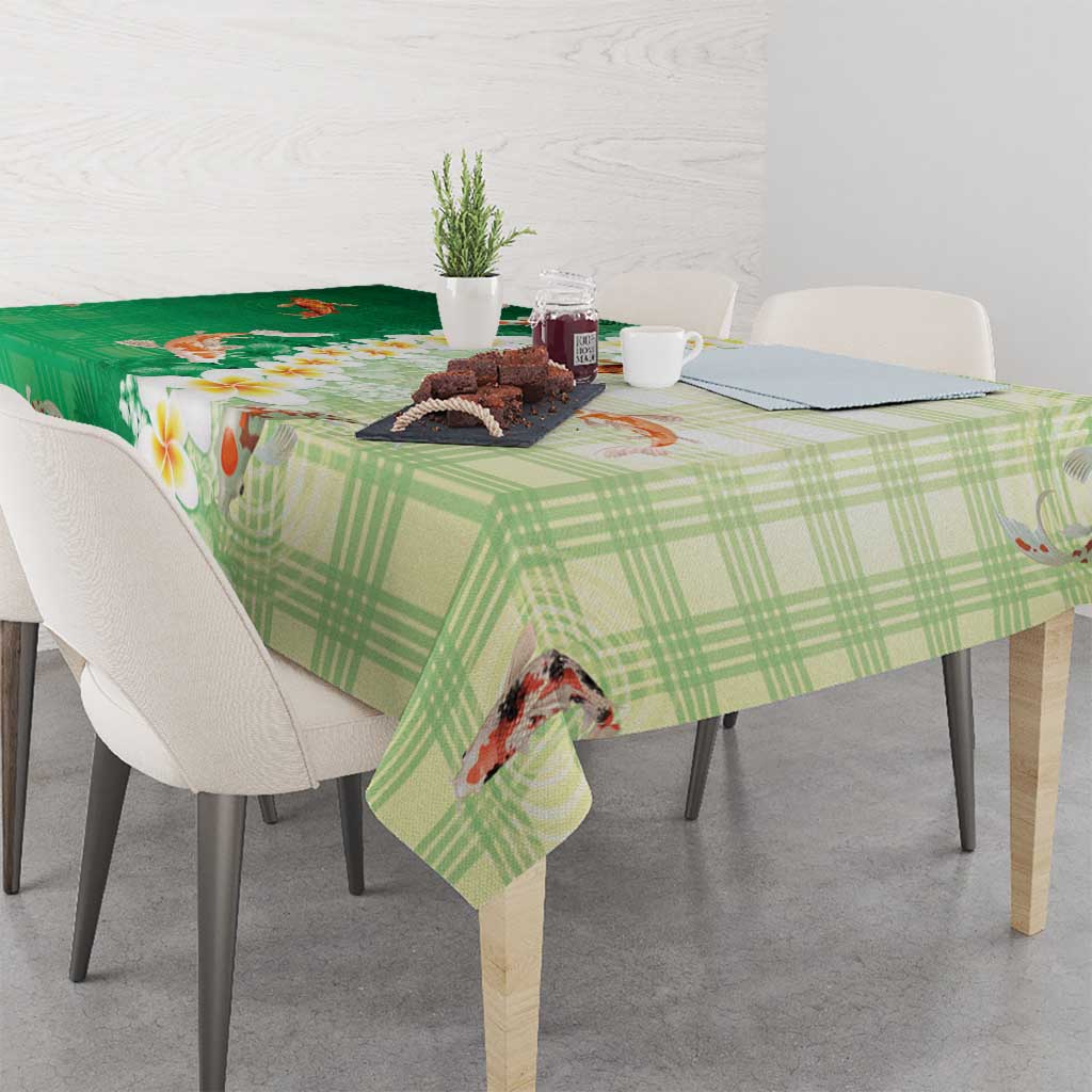 Hawaii And Japan Tablecloth Plumeria Lei With Koi Fish Green LT05 - Polynesian Pride