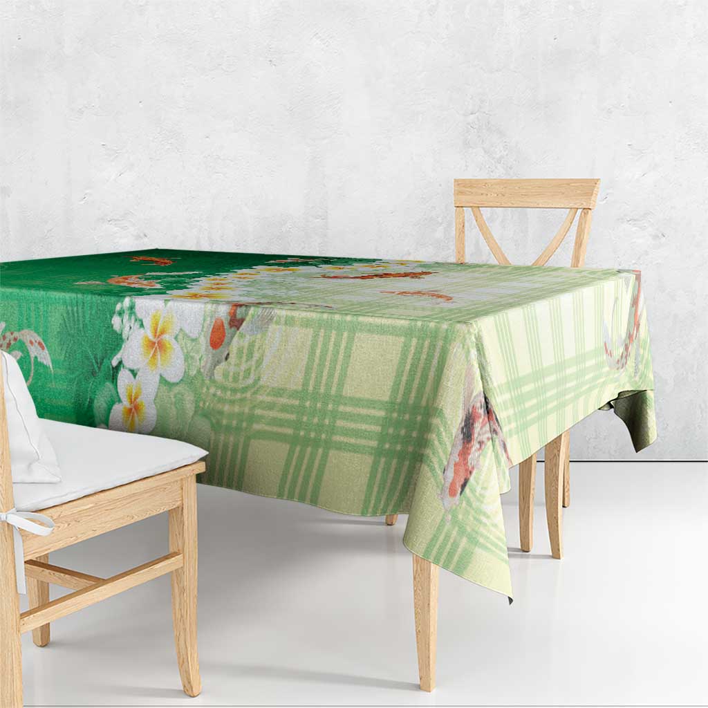 Hawaii And Japan Tablecloth Plumeria Lei With Koi Fish Green LT05 - Polynesian Pride