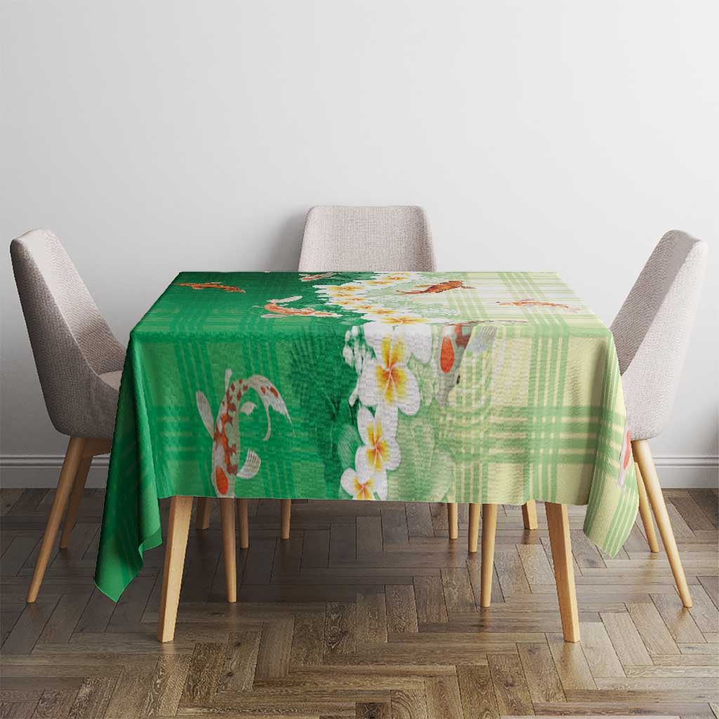 Hawaii And Japan Tablecloth Plumeria Lei With Koi Fish Green LT05 - Polynesian Pride