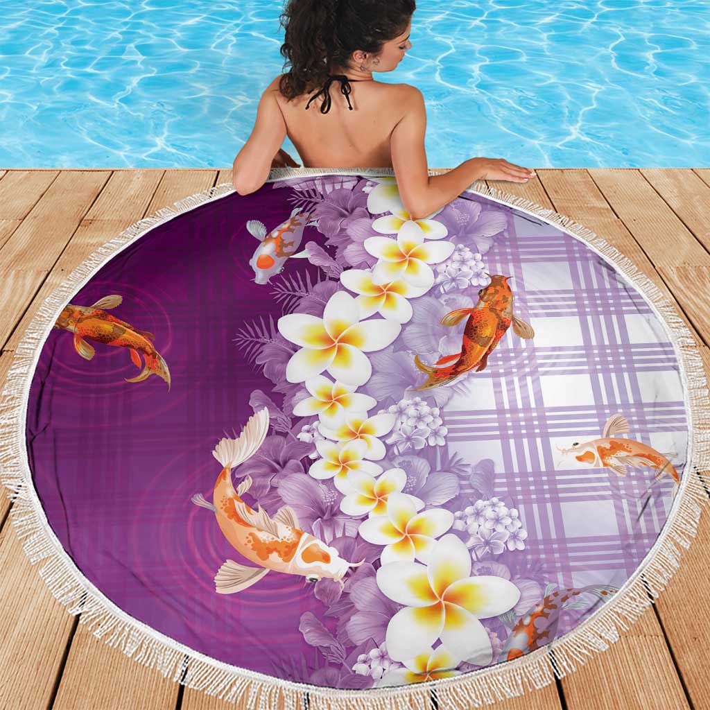 Hawaii And Japan Beach Blanket Plumeria Lei With Koi Fish Purple LT05 - Polynesian Pride