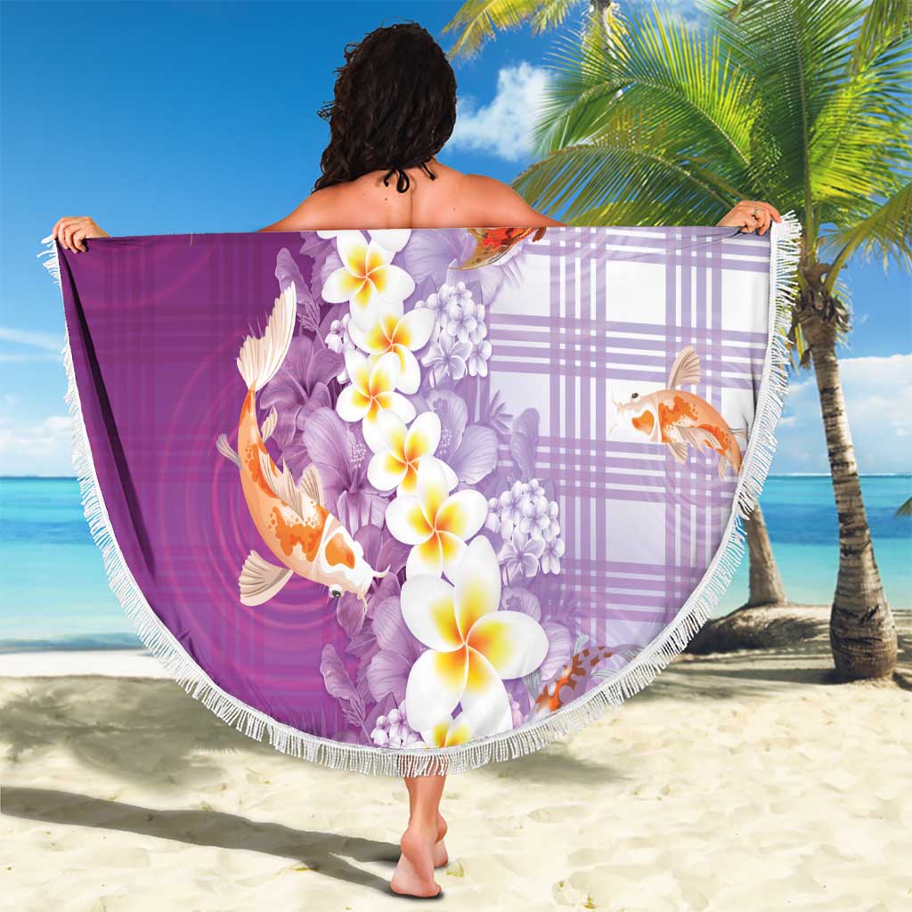 Hawaii And Japan Beach Blanket Plumeria Lei With Koi Fish Purple LT05 - Polynesian Pride
