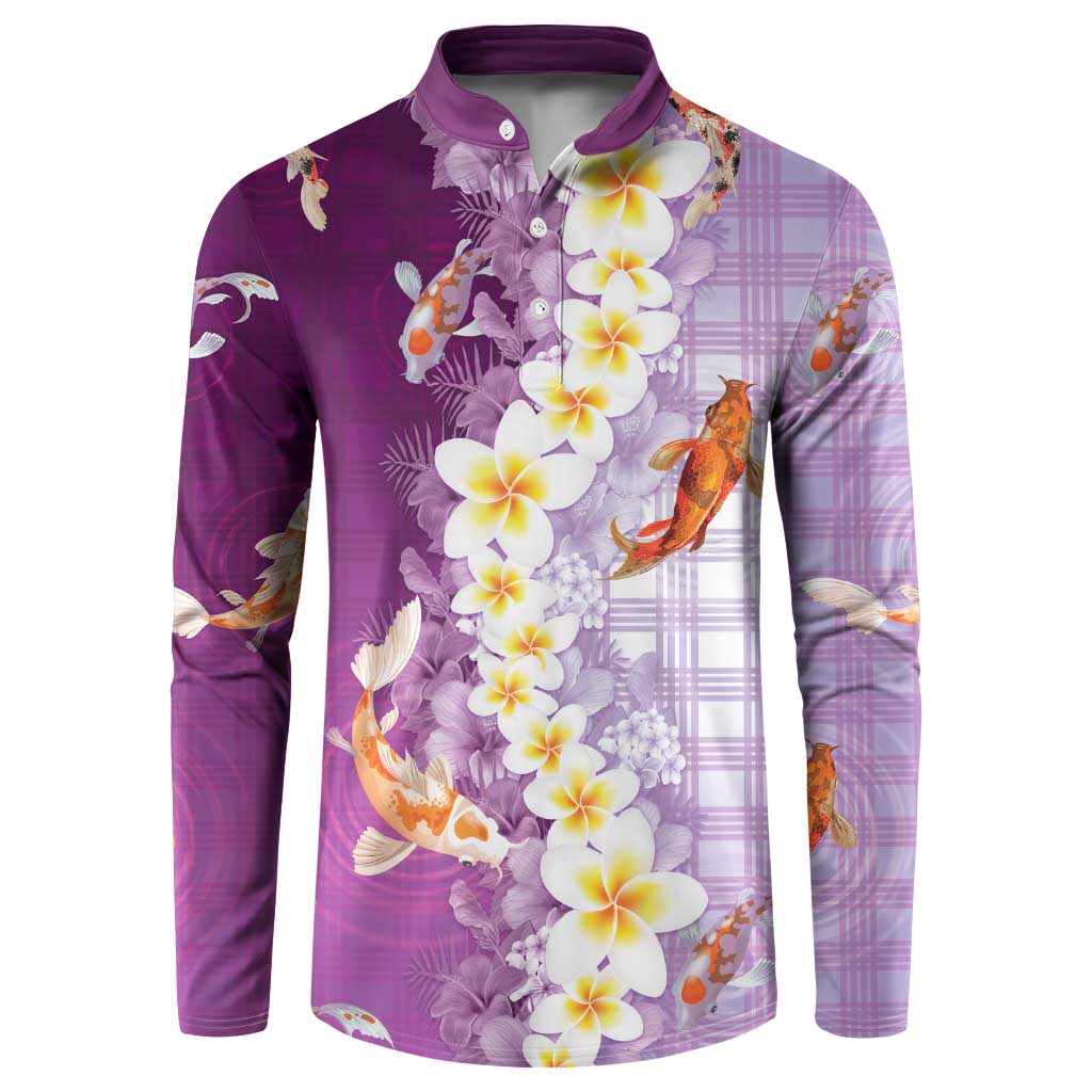 Hawaii And Japan Button Sweatshirt Plumeria Lei With Koi Fish Purple LT05 Purple - Polynesian Pride