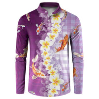 Hawaii And Japan Button Sweatshirt Plumeria Lei With Koi Fish Purple LT05 Purple - Polynesian Pride