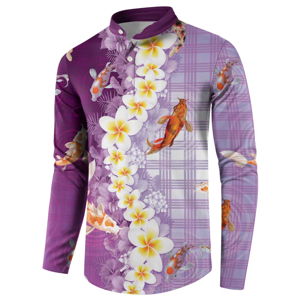 Hawaii And Japan Button Sweatshirt Plumeria Lei With Koi Fish Purple LT05 - Polynesian Pride