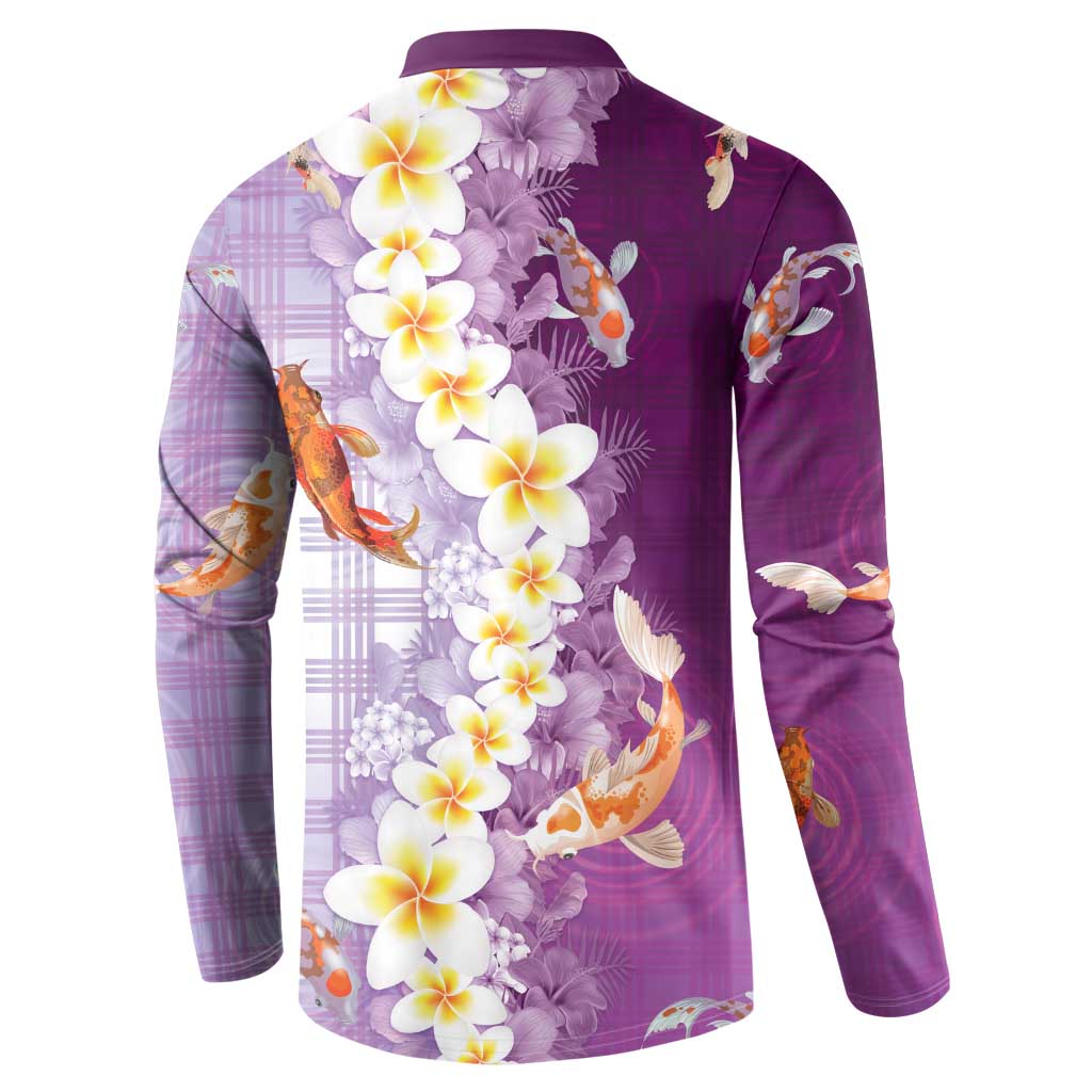 Hawaii And Japan Button Sweatshirt Plumeria Lei With Koi Fish Purple LT05 - Polynesian Pride