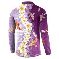 Hawaii And Japan Button Sweatshirt Plumeria Lei With Koi Fish Purple LT05 - Polynesian Pride