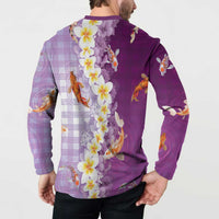 Hawaii And Japan Button Sweatshirt Plumeria Lei With Koi Fish Purple LT05 - Polynesian Pride