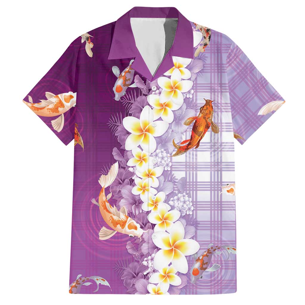 Hawaii And Japan Hawaiian Shirt Plumeria Lei With Koi Fish Purple LT05 Purple - Polynesian Pride