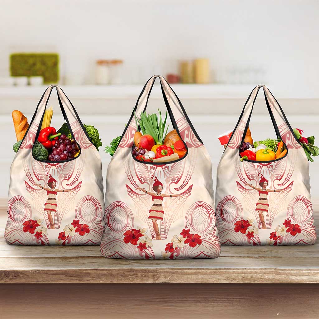 Siva Samoa Grocery Bag Samoan Taupou With Polynesian Pattern LT05 3-pack One Size Beige - Polynesian Pride