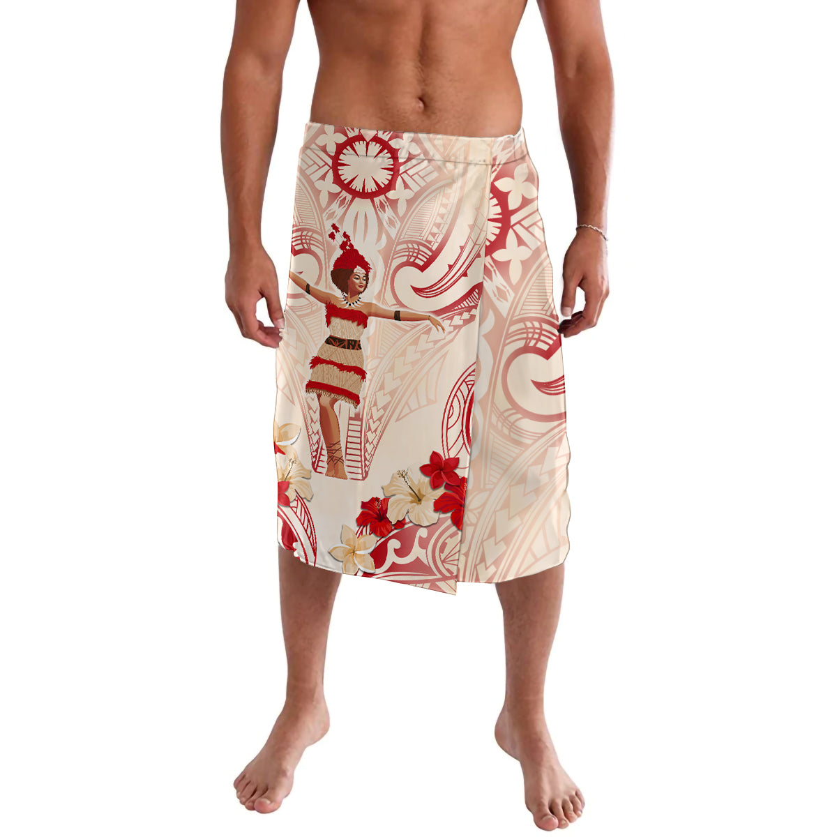 Siva Samoa Lavalava Samoan Taupou With Polynesian Pattern LT05 Beige - Polynesian Pride