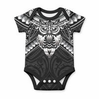 New Zealand Morepork Baby Onesie Maori Pattern Black LT05 Black - Polynesian Pride