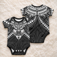 New Zealand Morepork Baby Onesie Maori Pattern Black LT05 - Polynesian Pride