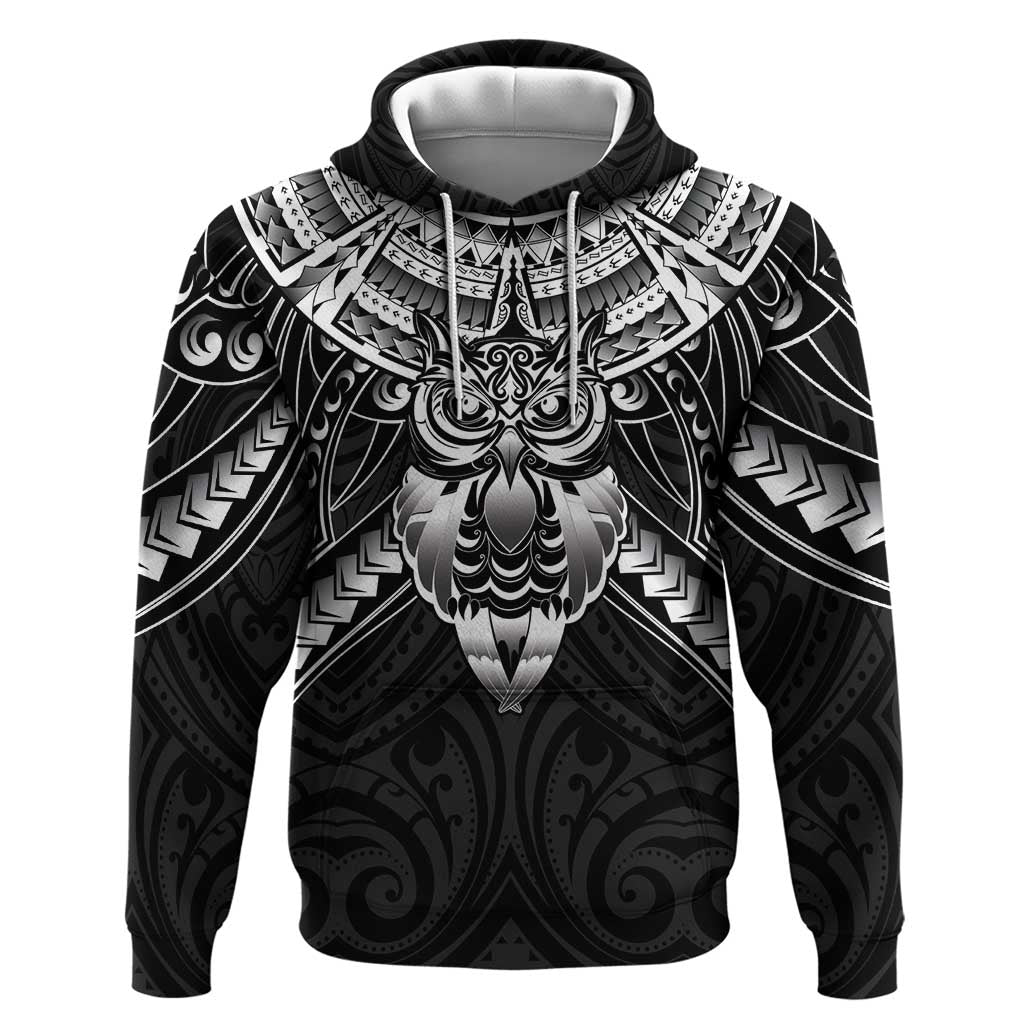 New Zealand Morepork Hoodie Maori Pattern Black LT05 Pullover Hoodie Black - Polynesian Pride