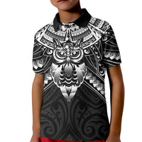 New Zealand Morepork Kid Polo Shirt Maori Pattern Black LT05 Kid Black - Polynesian Pride